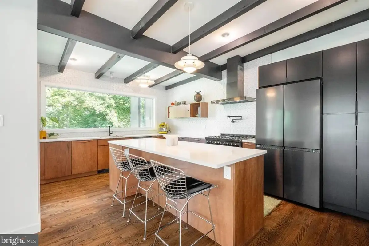 The custom kitchen inside the home. 