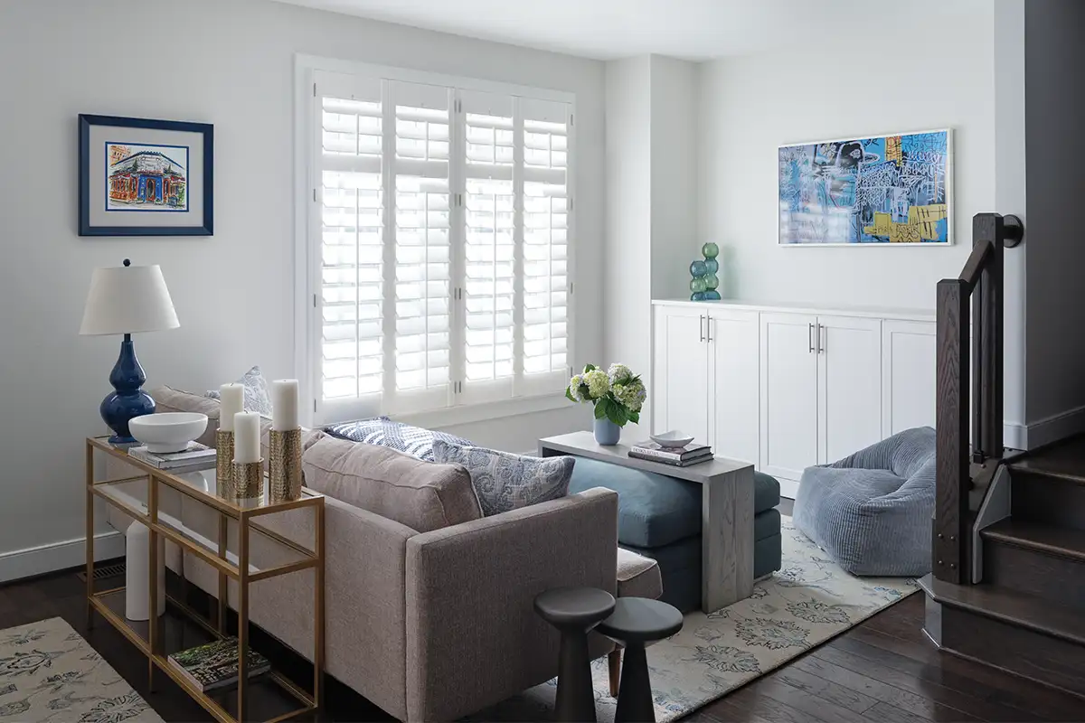 The living room of the French-inspired Del Ray townhome.
