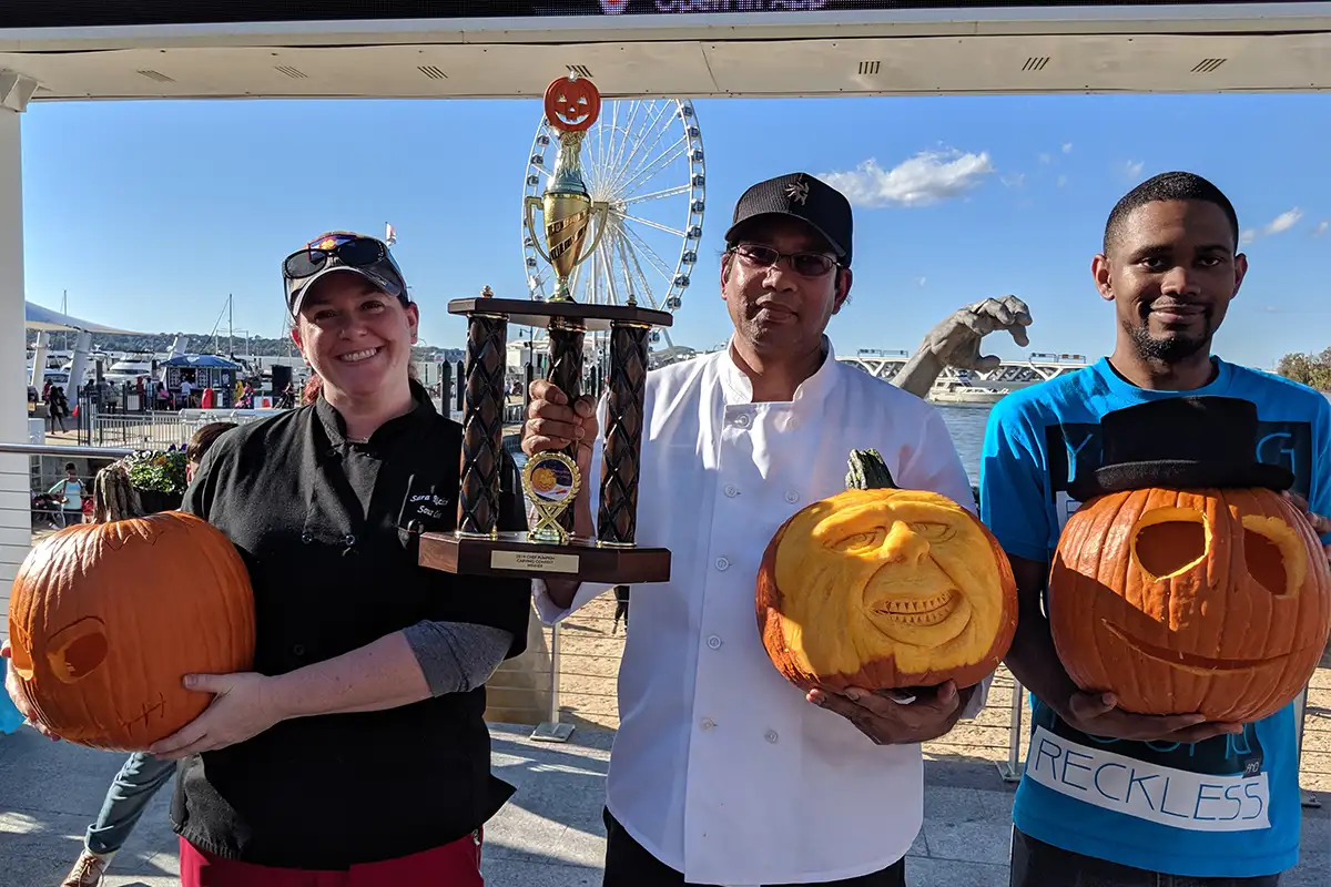 Winners of the pumpkin carving contest at Harbor Halloween