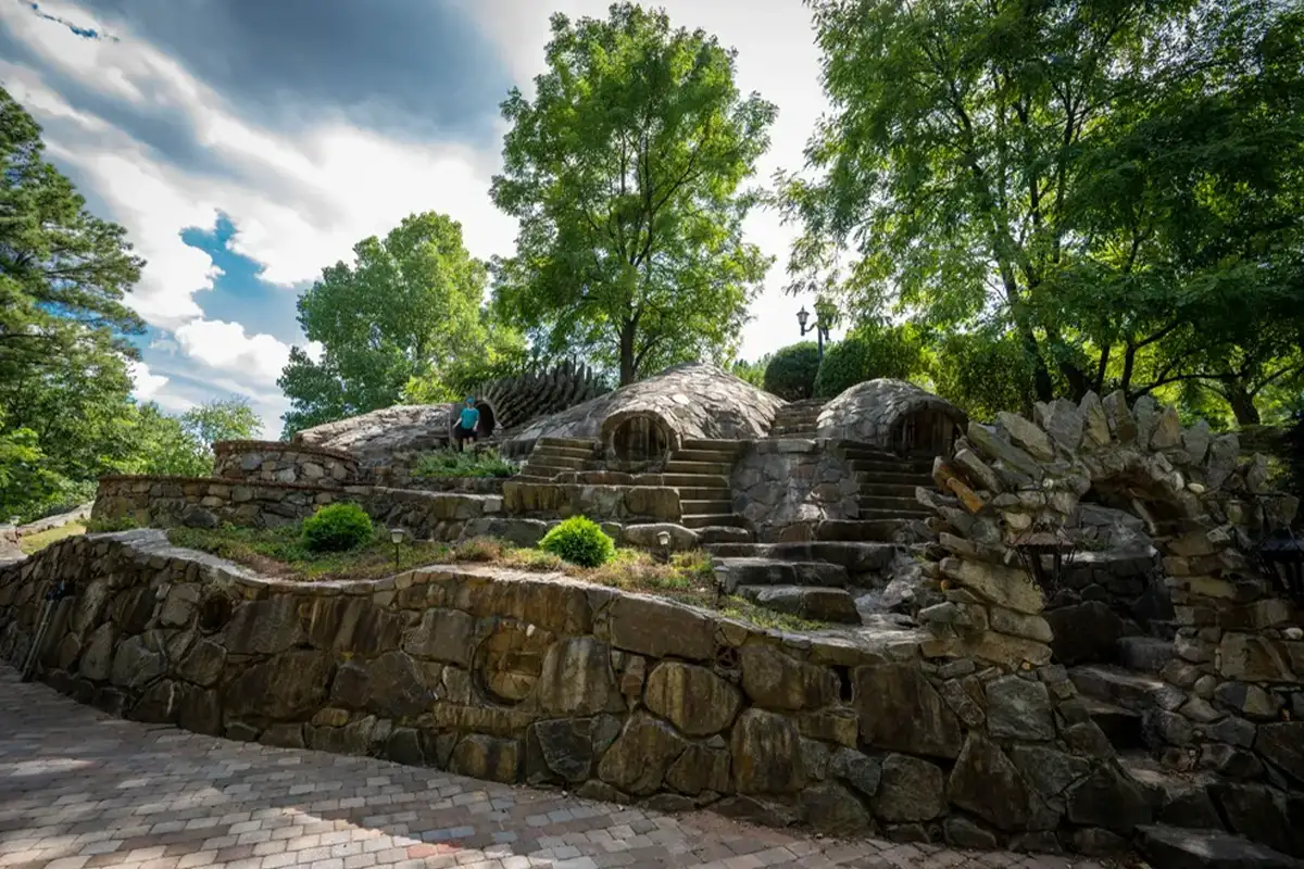 The stone Hobbit Town at the National Botanic Garden