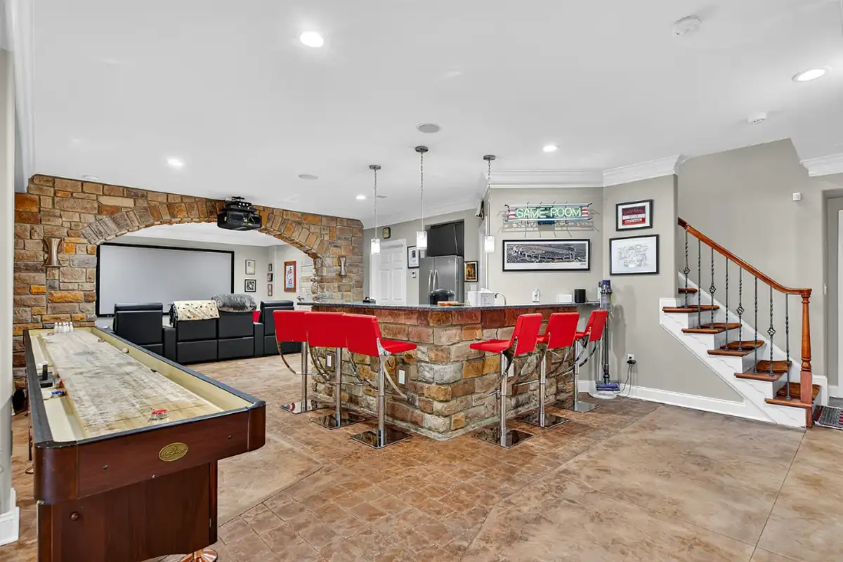 Basement with wet bar and game room at 7484 Wilson Rd. 