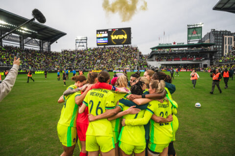 Washington Spirit players at a 2025 playoff game