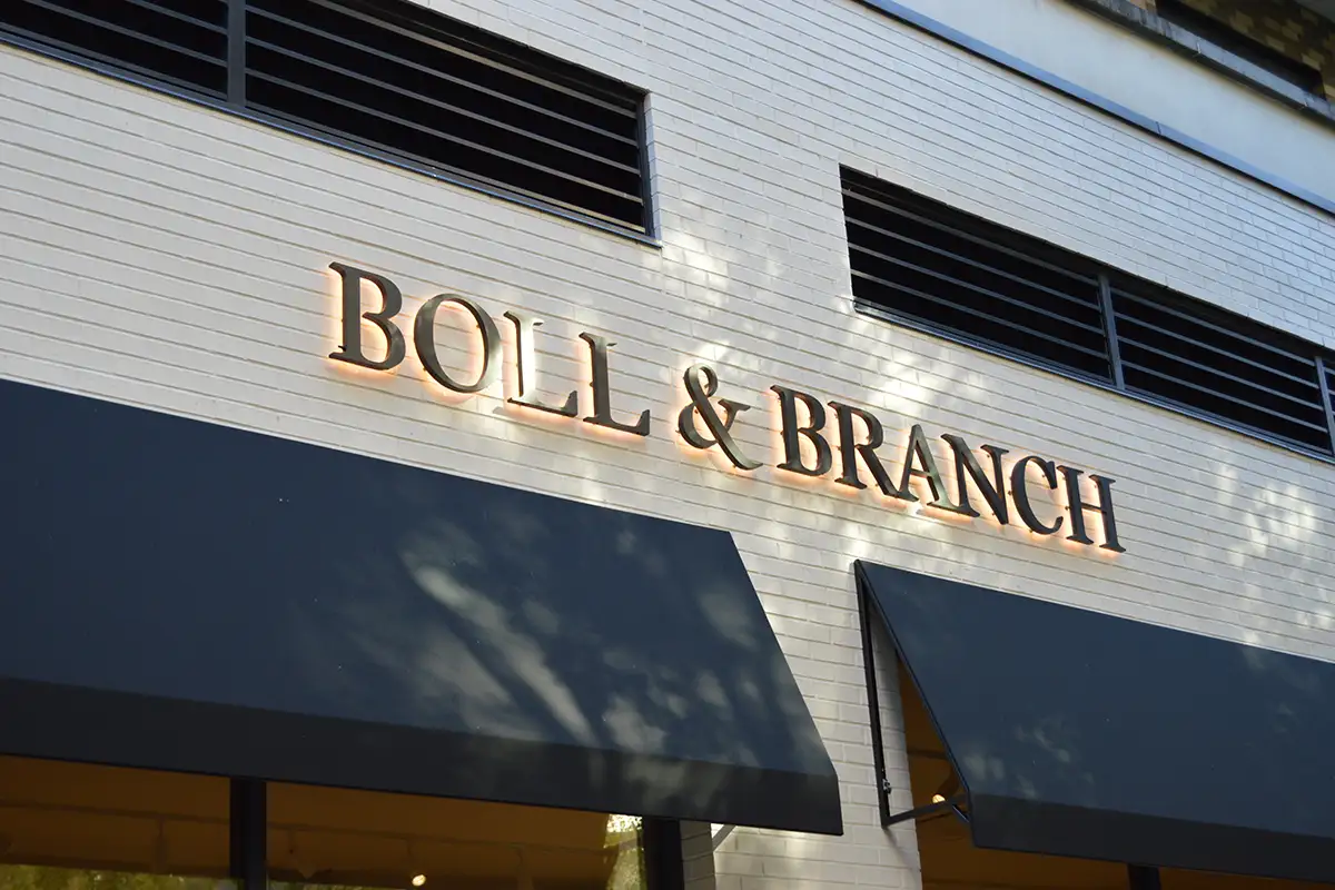 Boll & Branch store sign in the Mosaic District. 