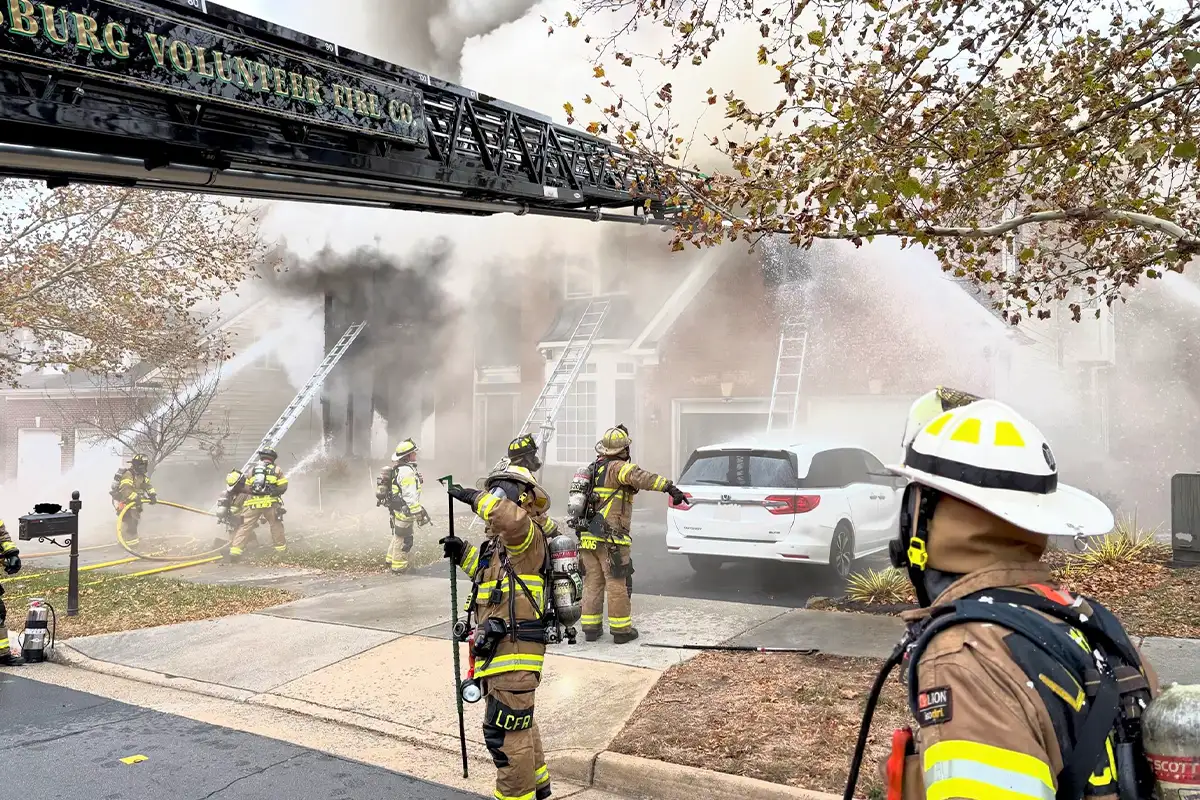 Loudoun firefighters extinguishing fire