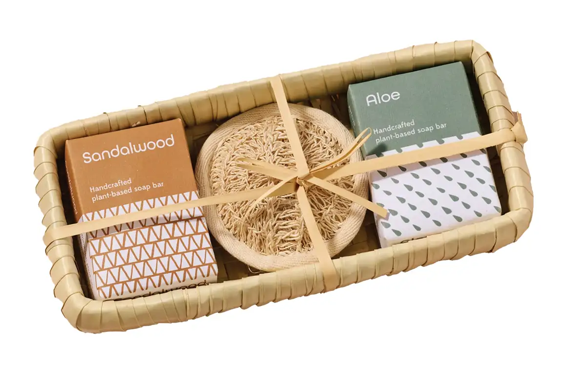 A soap and body scrubber gift set from Ten Thousand Villages