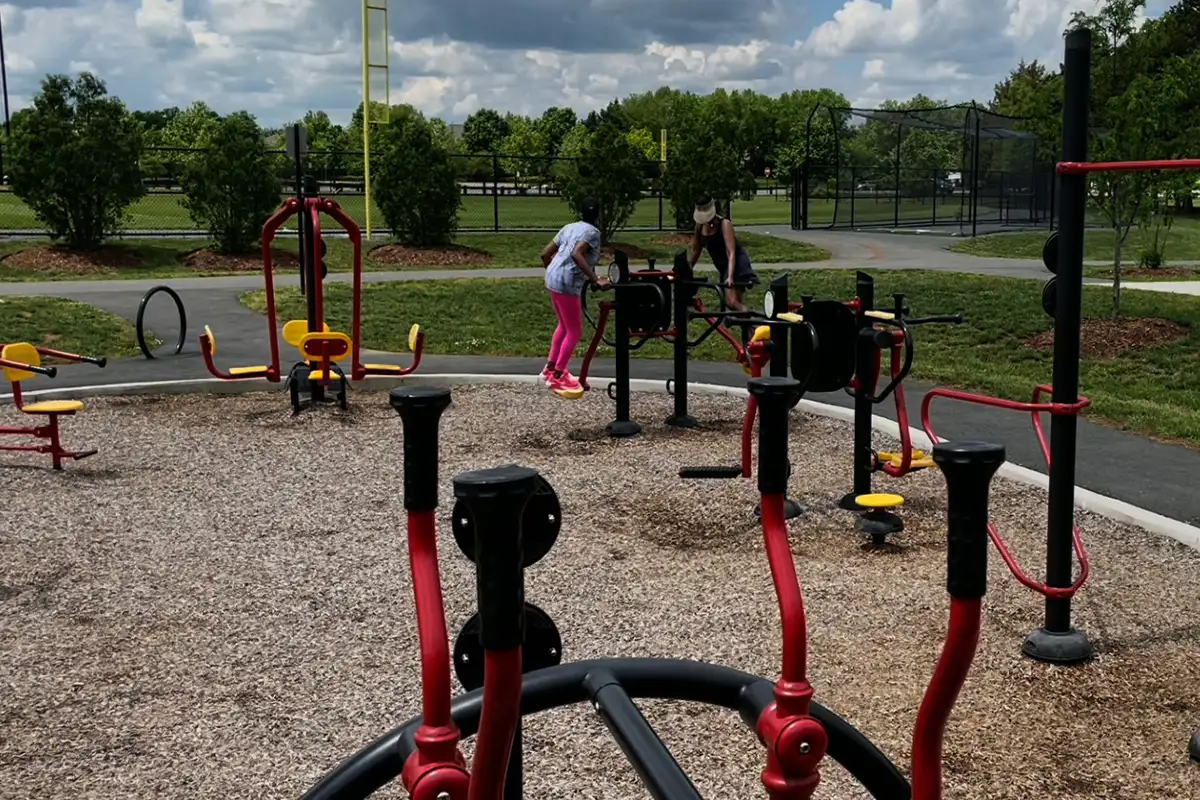 Outdoor fitness equipment at Potomac Green Park 