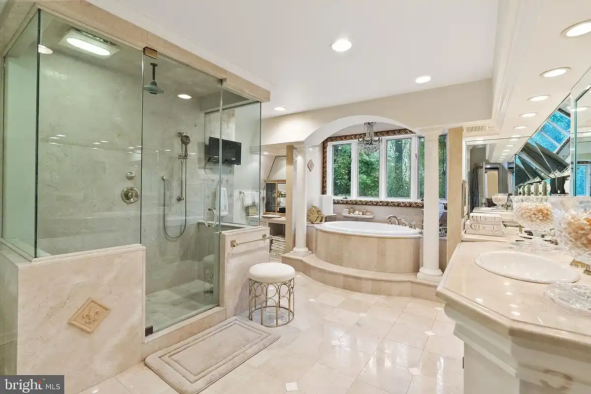 spa-like bath with walk-in shower and tub