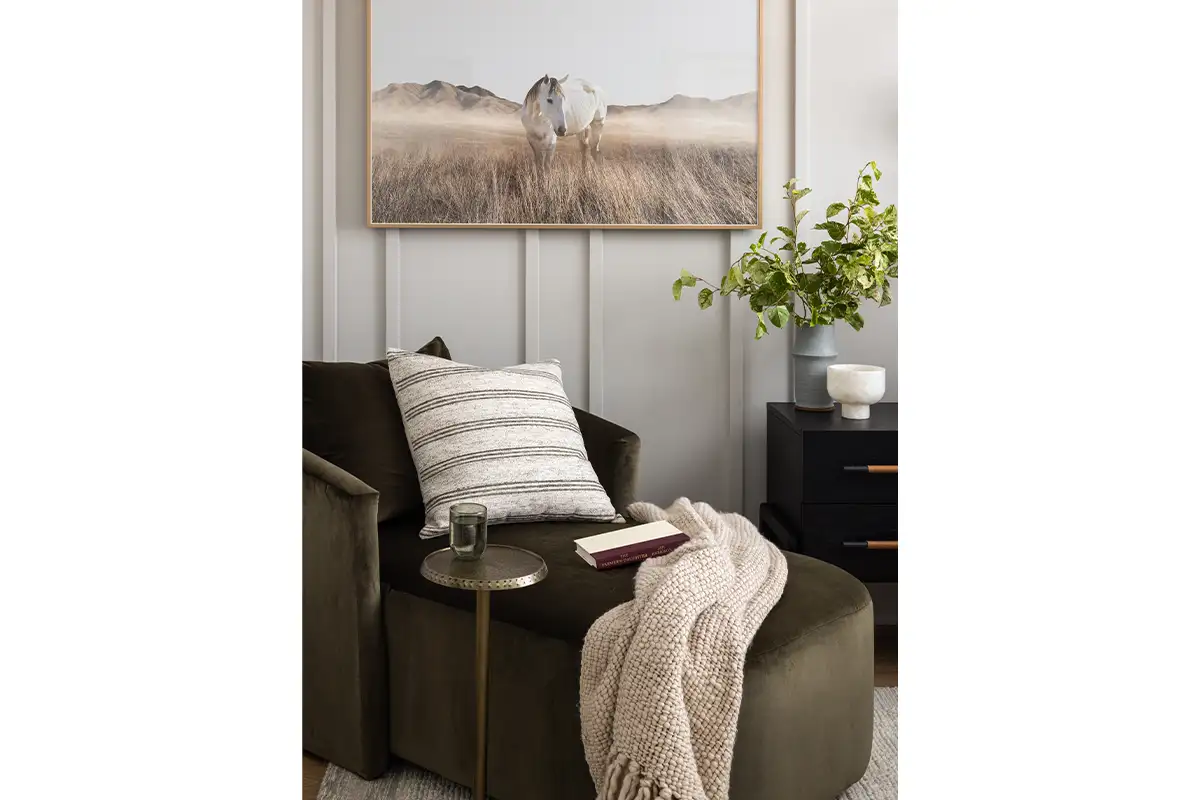 Book nook with chair and blanket