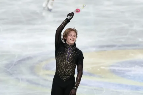 Ilia Malinin of the United States greets the spectators after the men's free skating at ISU Grand Prix of Figure Skating Final 2025 in Nagoya, Japan, Dec. 6, 2025. (Xinhua/Yue Chenxing via Alamy)