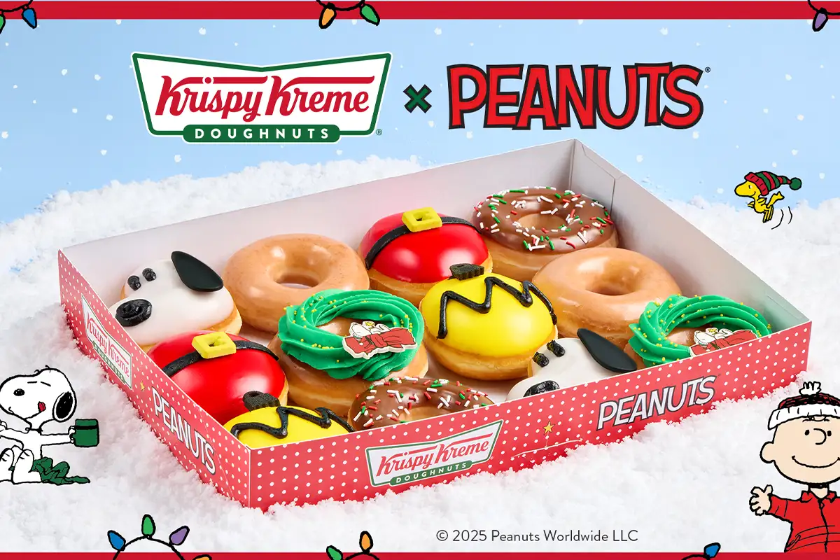 Krispy Kreme donuts decorated with Peanuts characters