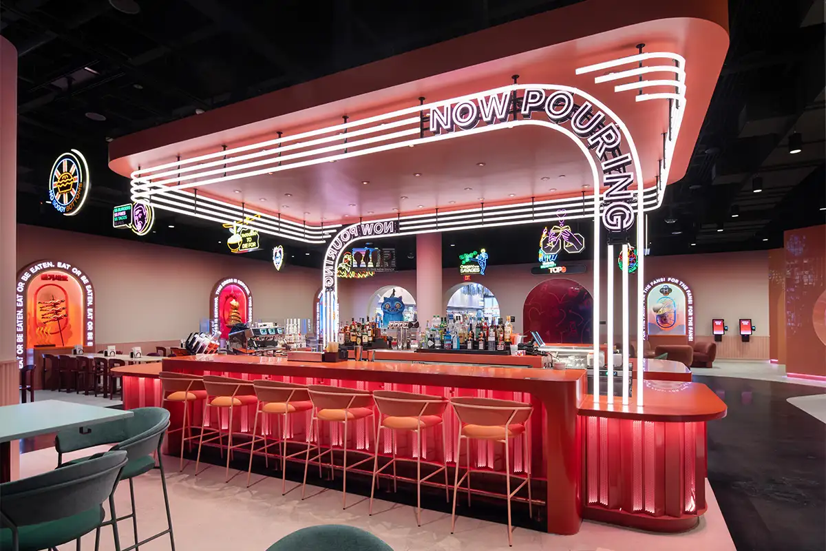 The bar inside Netflix Bites at Netflix House Philadelphia
