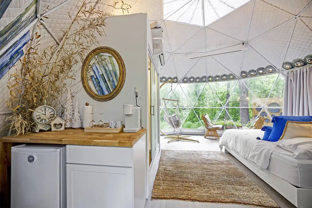 interior of Airbnb glamping dome property in Leesburg