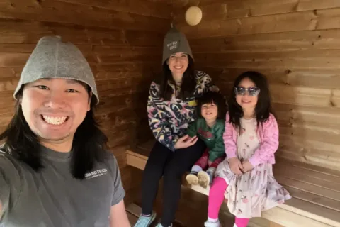 Steven Hu and Kira Self with kids