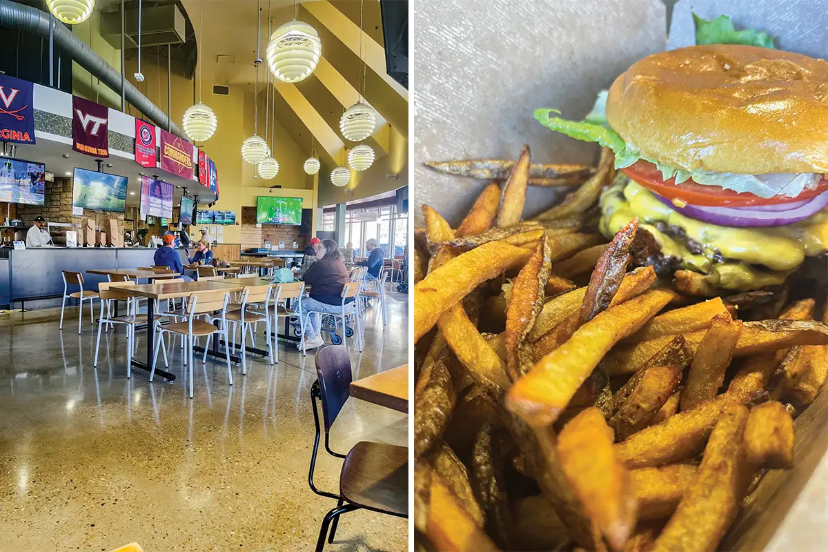 Bar area (left) and burger (right) from Whole Foods' bar