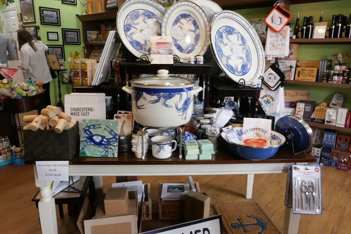 crab and Old Bay merchandise at a Fells Ppint shop in Baltimore