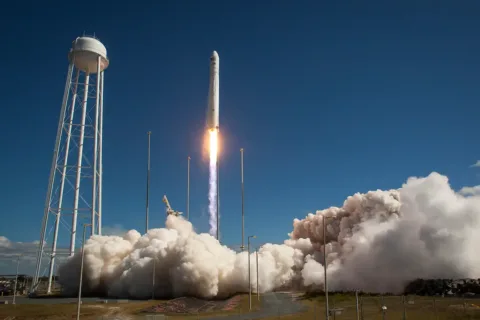 The Orbital Sciences Corporation Antares rocket, with the Cygnus cargo spacecraft aboard, is seen as it launches from Pad-0A of the Mid-Atlantic Regional Spaceport (MARS), Wednesday, Sept. 18, 2013, NASA Wallops Flight Facility, Virginia. Cygnus is on its way to rendezvous with the space station. The spacecraft will deliver about 1,300 pounds (589 kilograms) of cargo, including food and clothing, to the Expedition 37 crew.