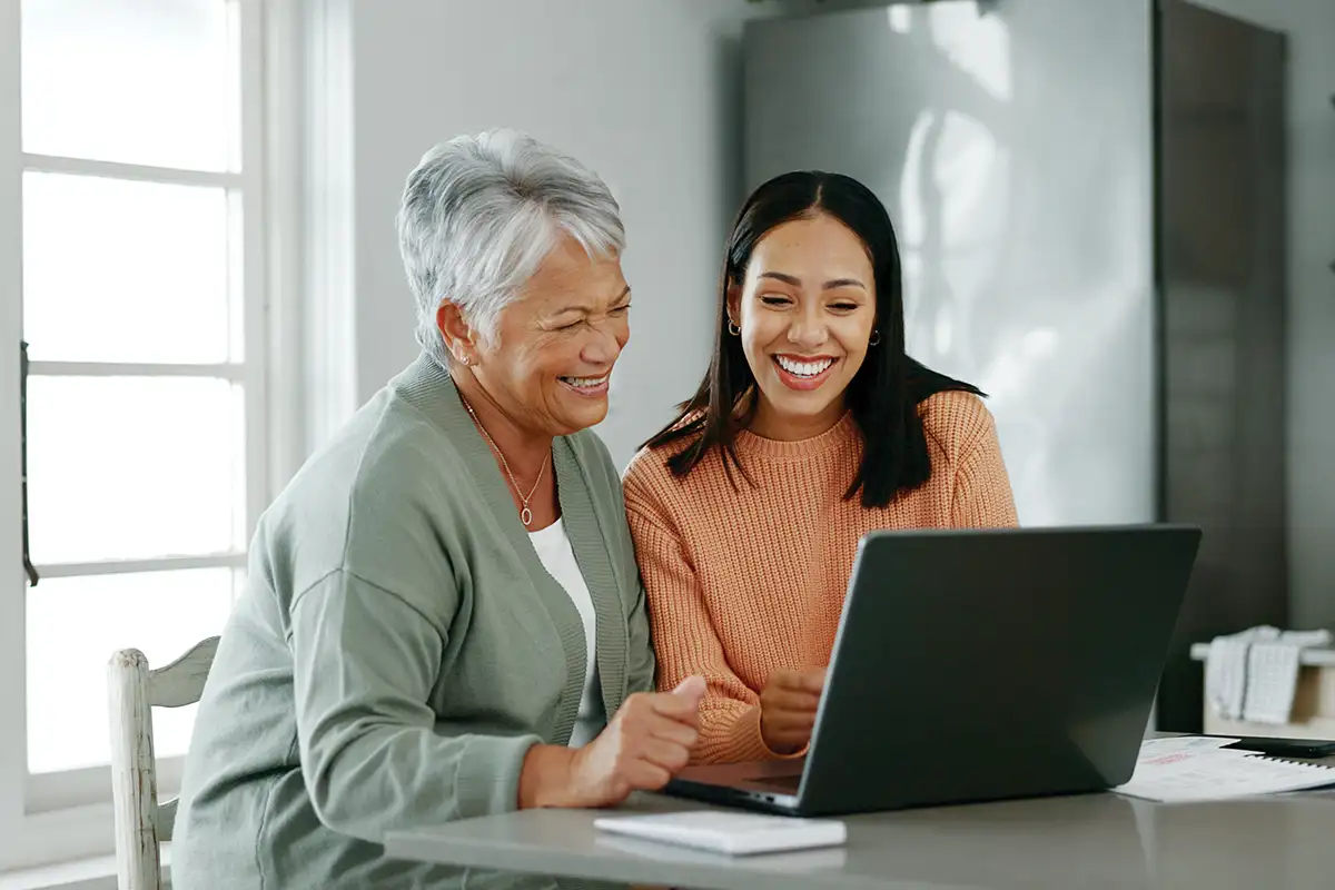 Mom helping adult daughter with finances