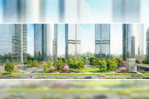 a rendering of the view from Gateway Park towards Potomac Overlook and Georgetown