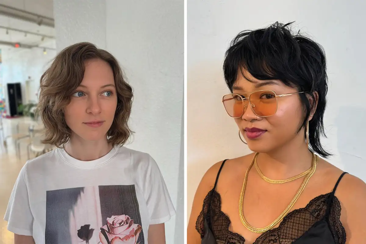 Two women with bangs