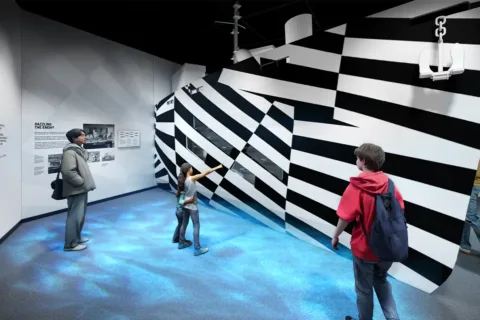 Rendering of visitors at International Spy Museum