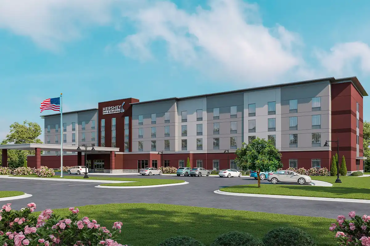 exterior rending of hershey inn