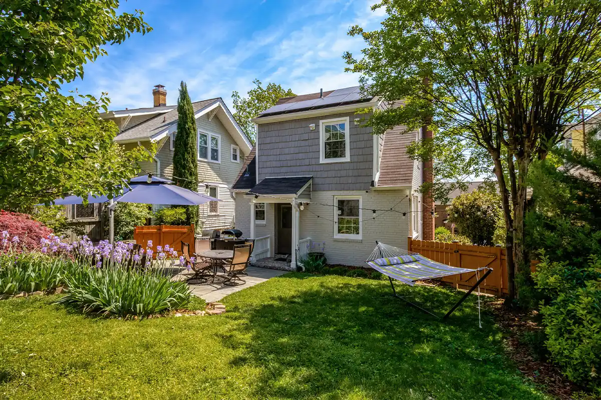 backyard with patio and custom landscaping