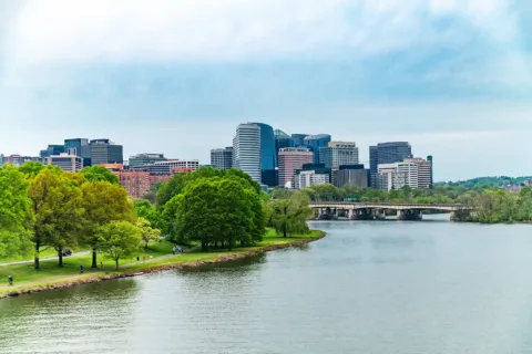 Arlington skyline along the potomac river