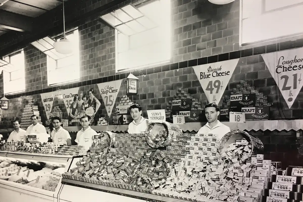 employees at a Giant Food cheese counter in 1957