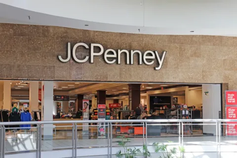 the exterior of a JCPenney in a shopping mall