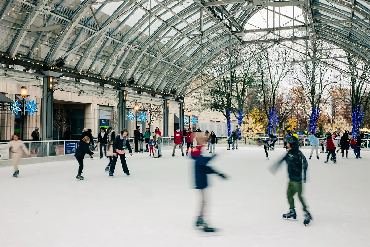 ice skater at the Reston Town Center rink