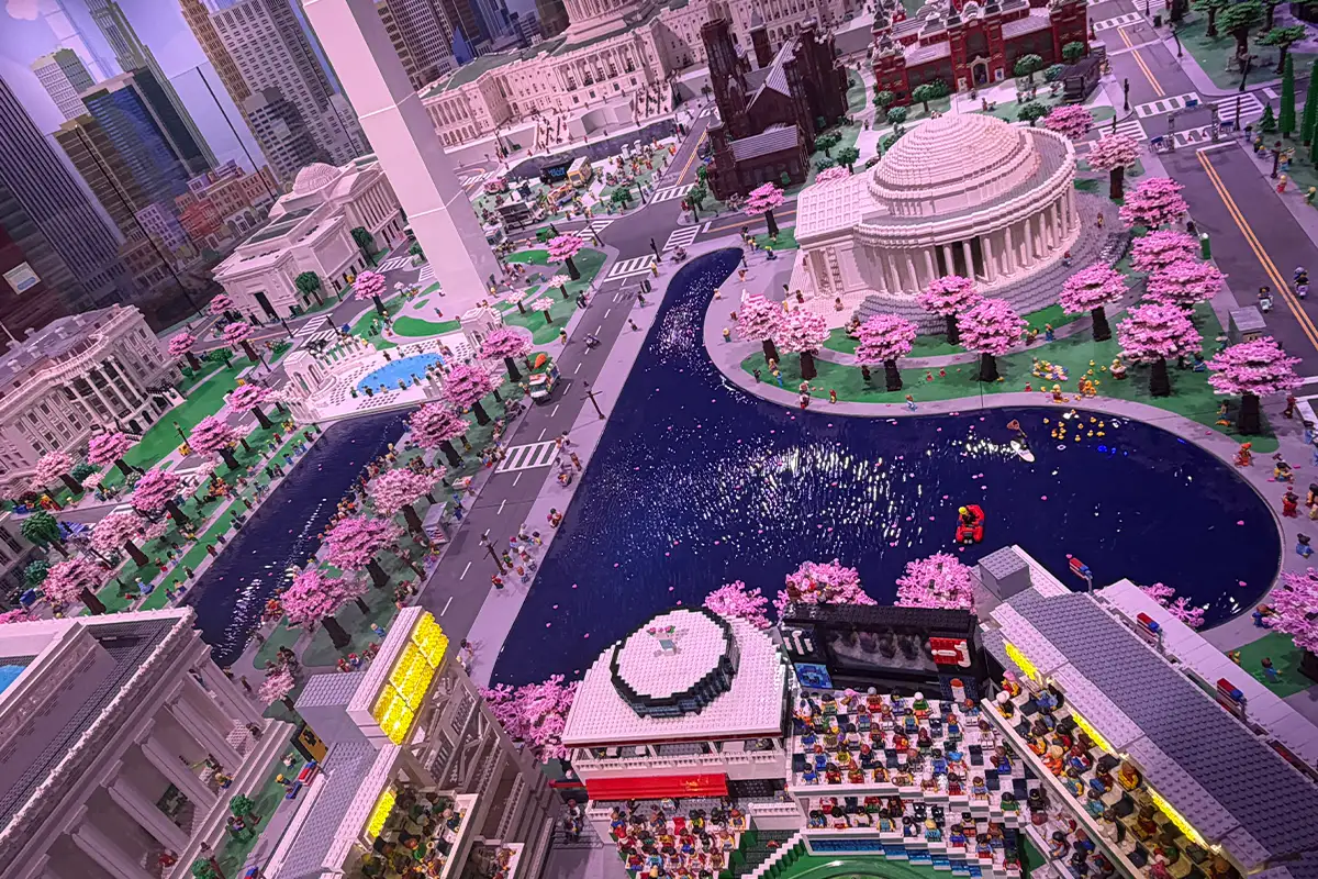 Lego display of cherry blossoms