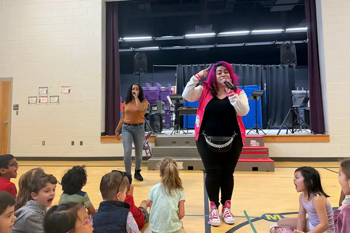 Mount Daniel Elementary Music Residence artists performing to kids