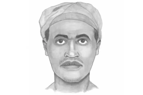 sketch of a burglary suspect that shows a black male in a cap