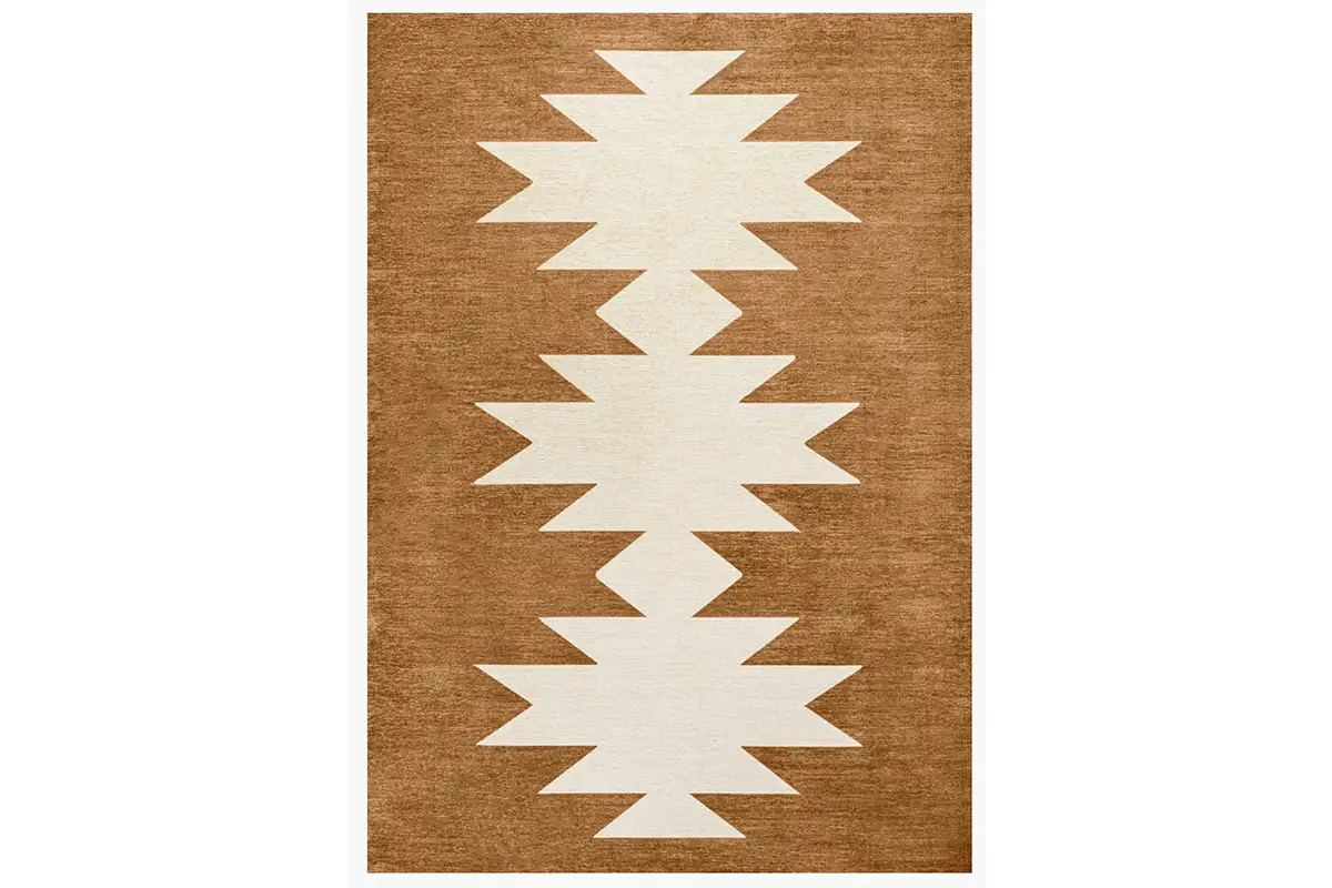 100% brown chenille rug with white design