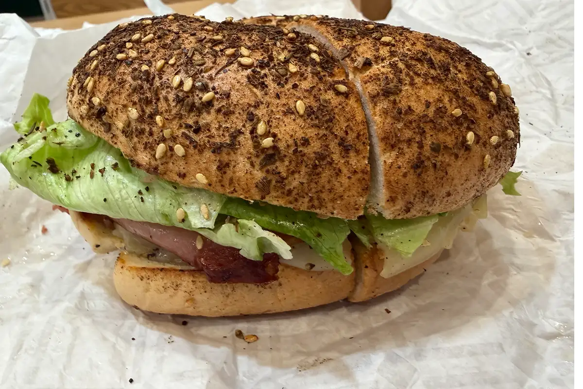 a bagel sandwich at Bagel Street in Vienna