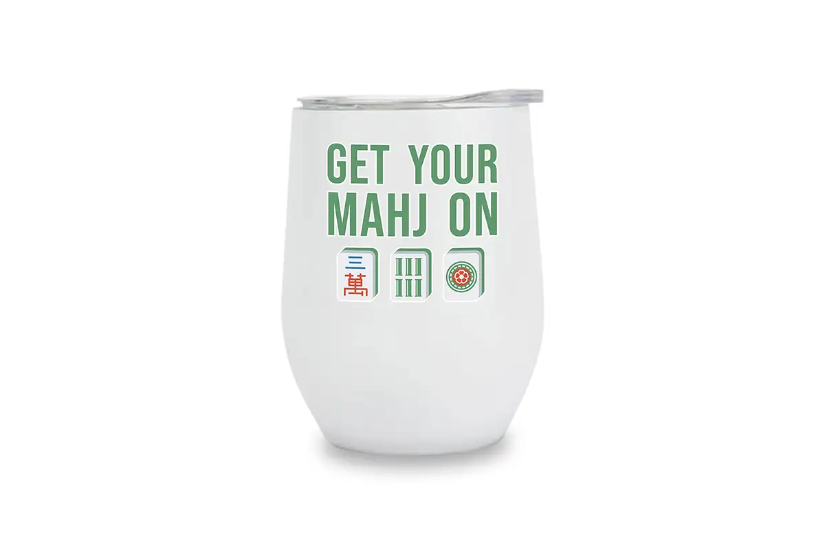 Tumbler with words "Get Your Mahj On"
