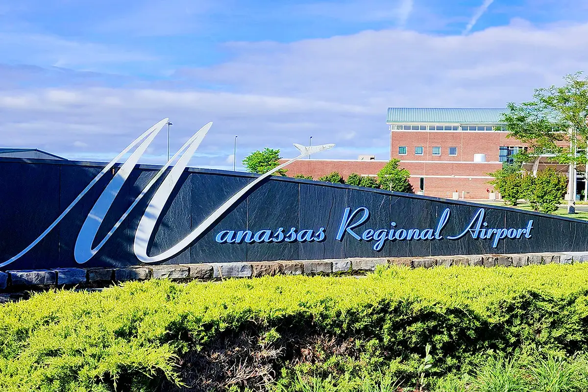 the exterior sign at Manassas Regional Airport
