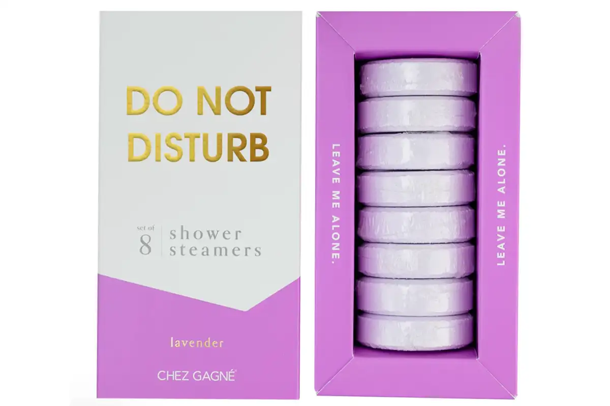 Lavender shower steamers with box that says "Do Not Disturb"