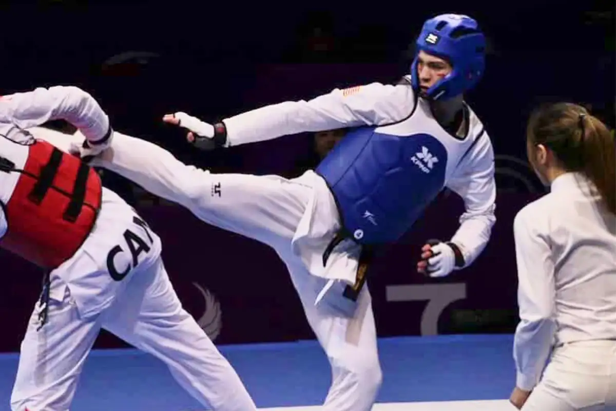 Ben Peters competes at the 2026 World Taekwondo Junior Championships in Uzbekistan. (Courtesy Yoo’s Martial Arts)