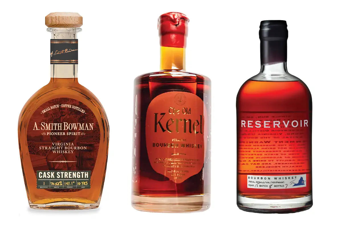 Three bottles of Virginia Bourbon