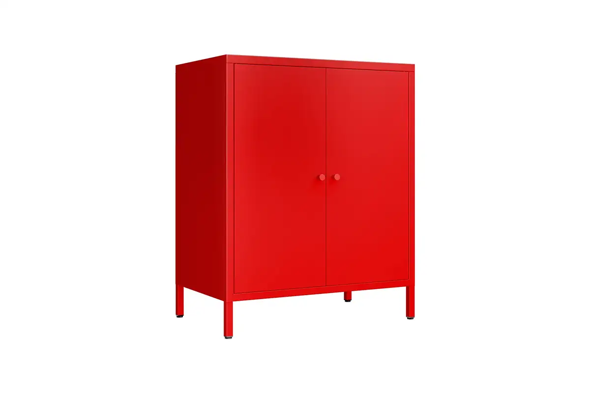 Red metal buffet cabinet