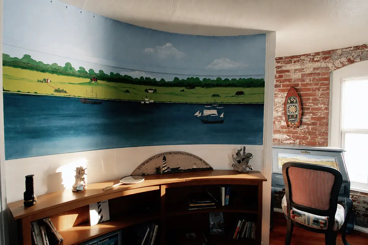 The sleeping quarters in the lighthouse have custom-painted murals.