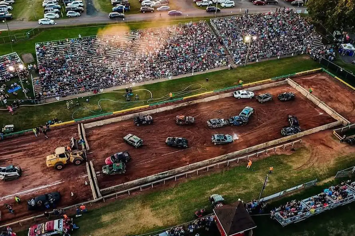 an aerial view of the demolition derby at the Prince William County Fairgrounds