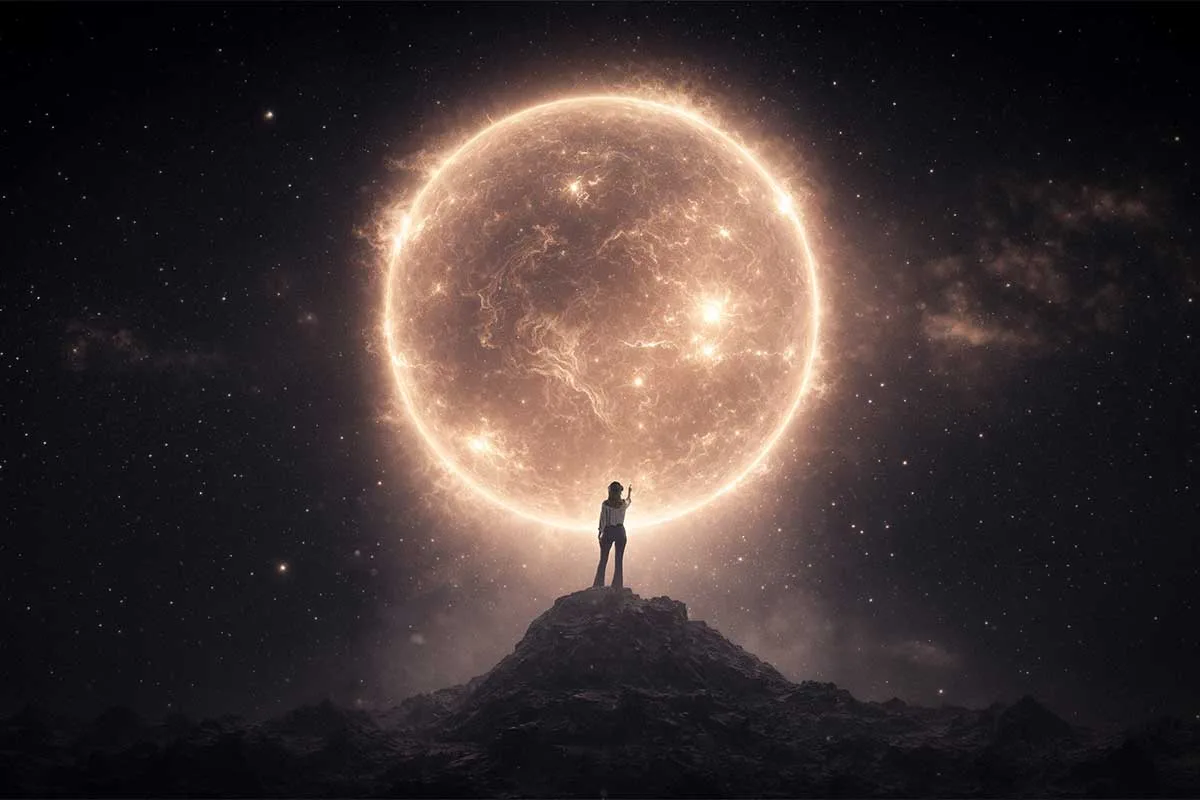 person looking at planet at smithsonian starstruck: immersive experience