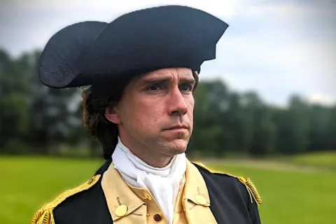 Historic reenactor Daniel Cross dressed up as mid-Revolutionary War George Washington
