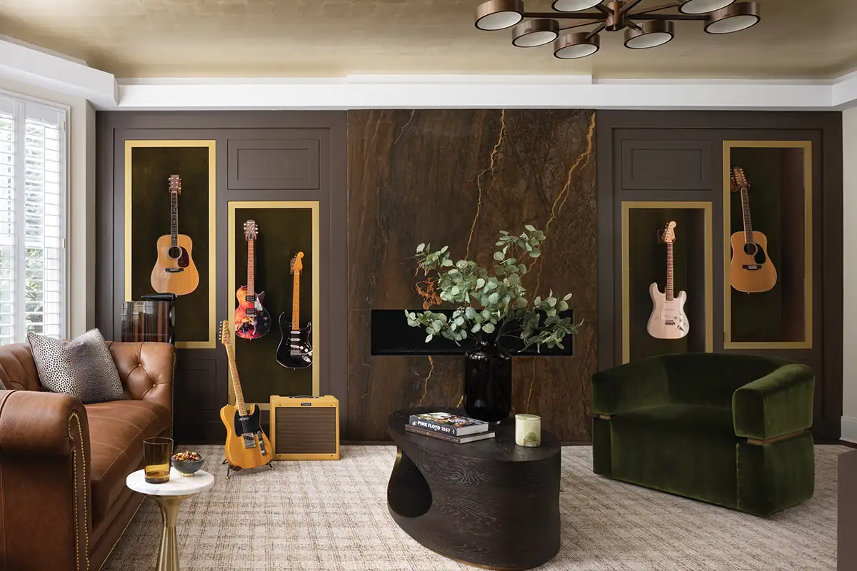 Music room with guitars on wall