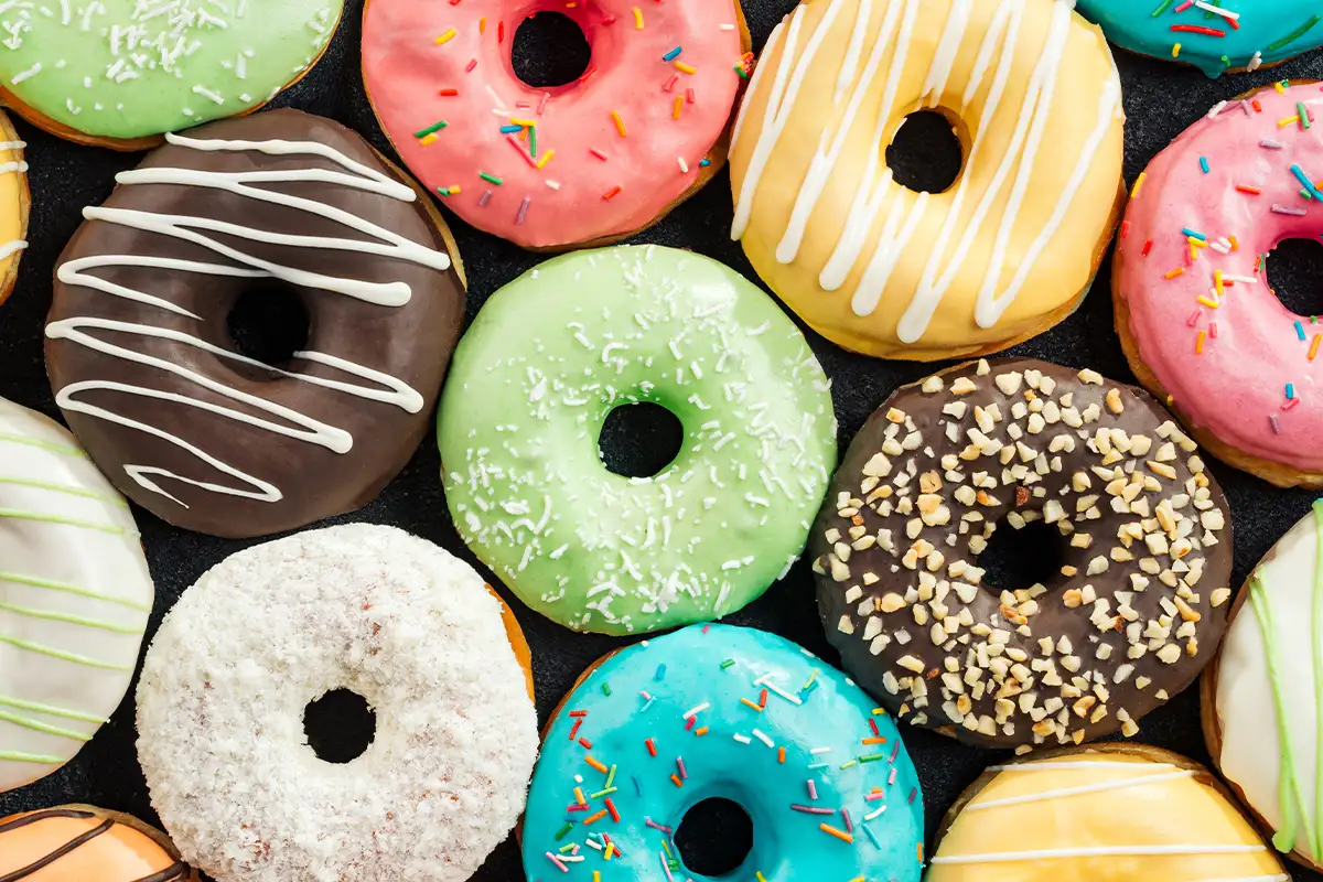 colorful doughnuts on a black background