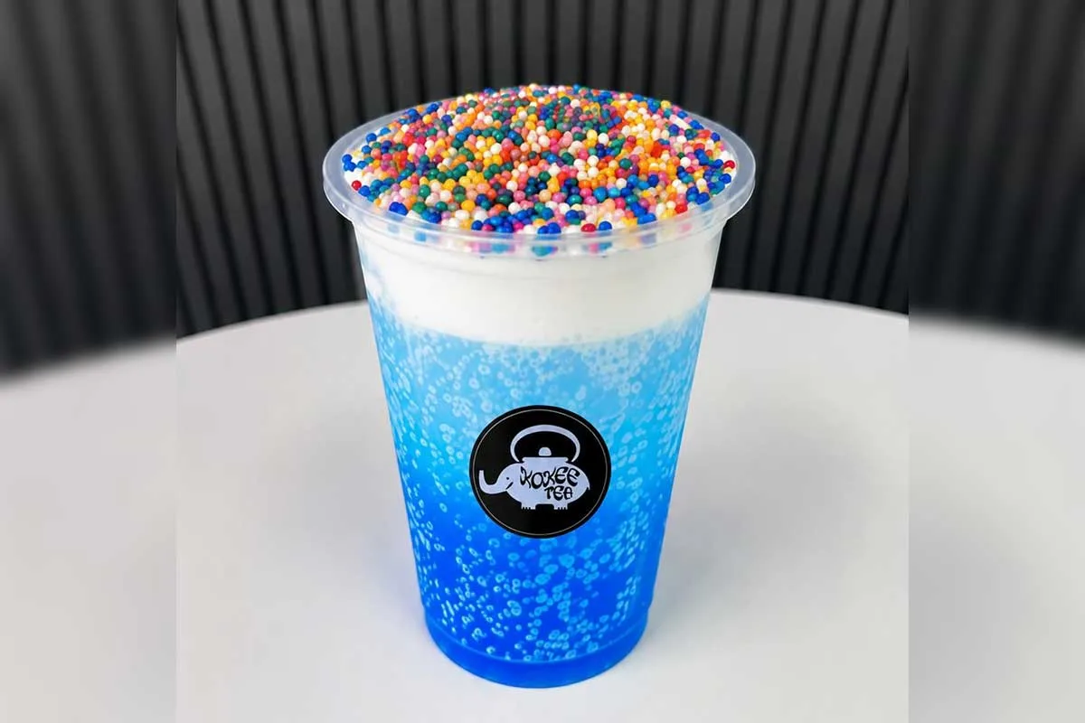 dot cake blue lagoon dirty soda from Kokee Tea