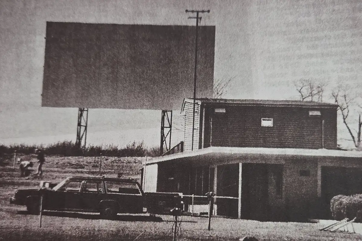 Black and white photo of original Family Drive-In Theatre