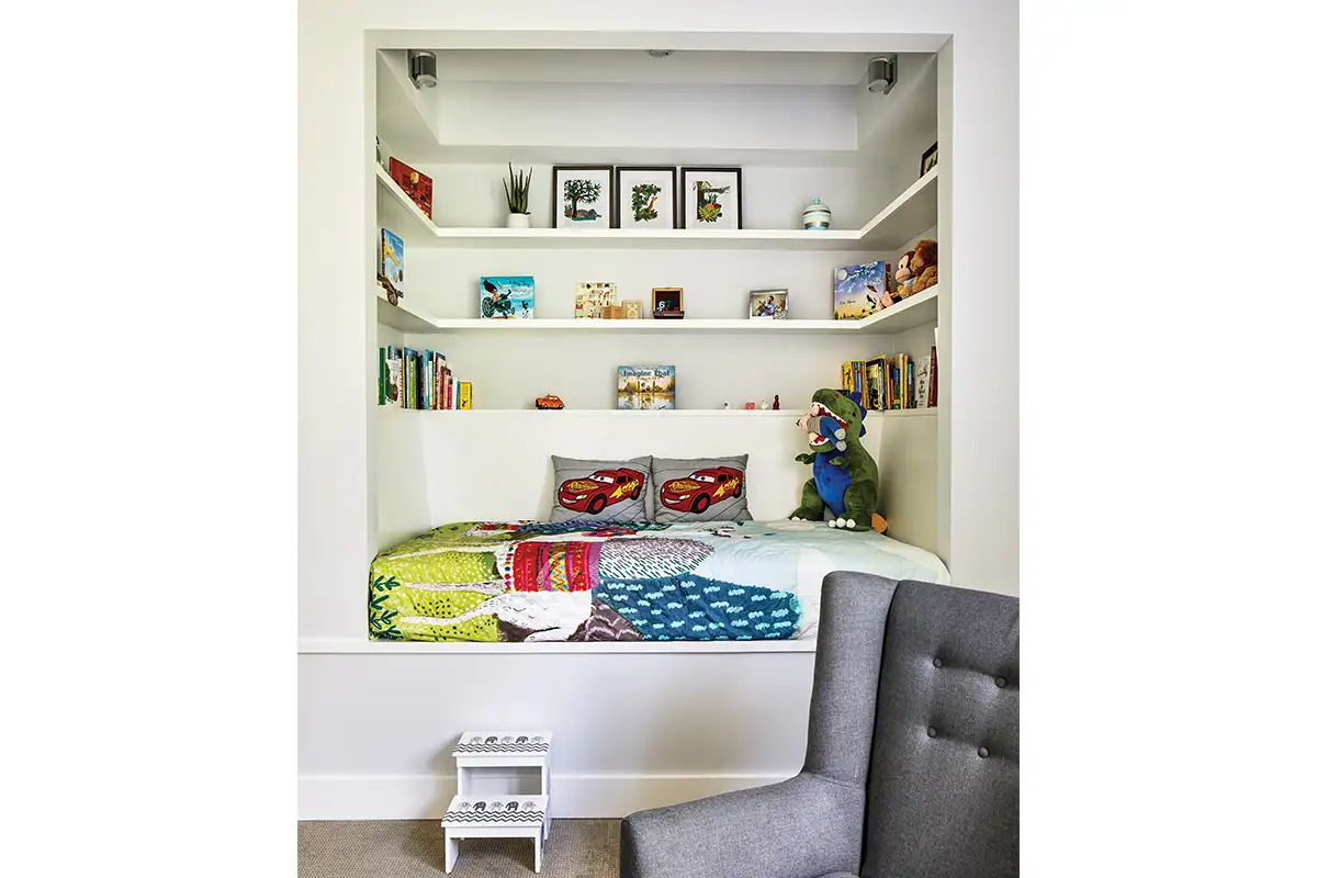 Closet converted into kids' reading nook